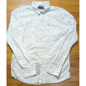 Men's Flying Machine Large White Print Button Down L/S Shirt 100% Cotton Unworn